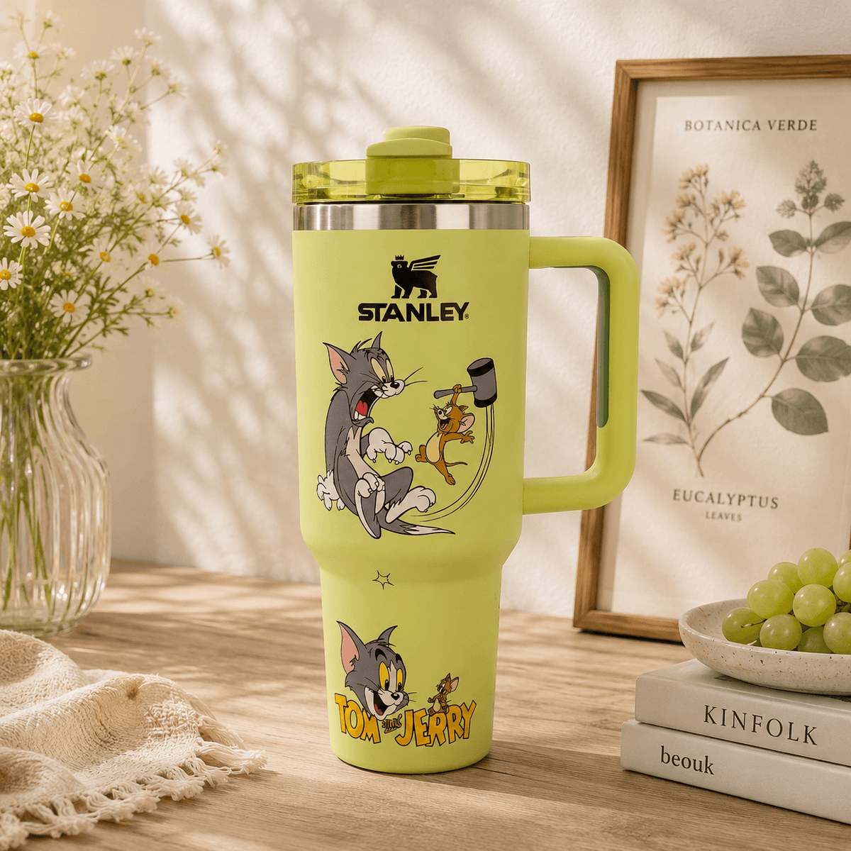 Lime Green Cat & Mouse Mischief Tumbler