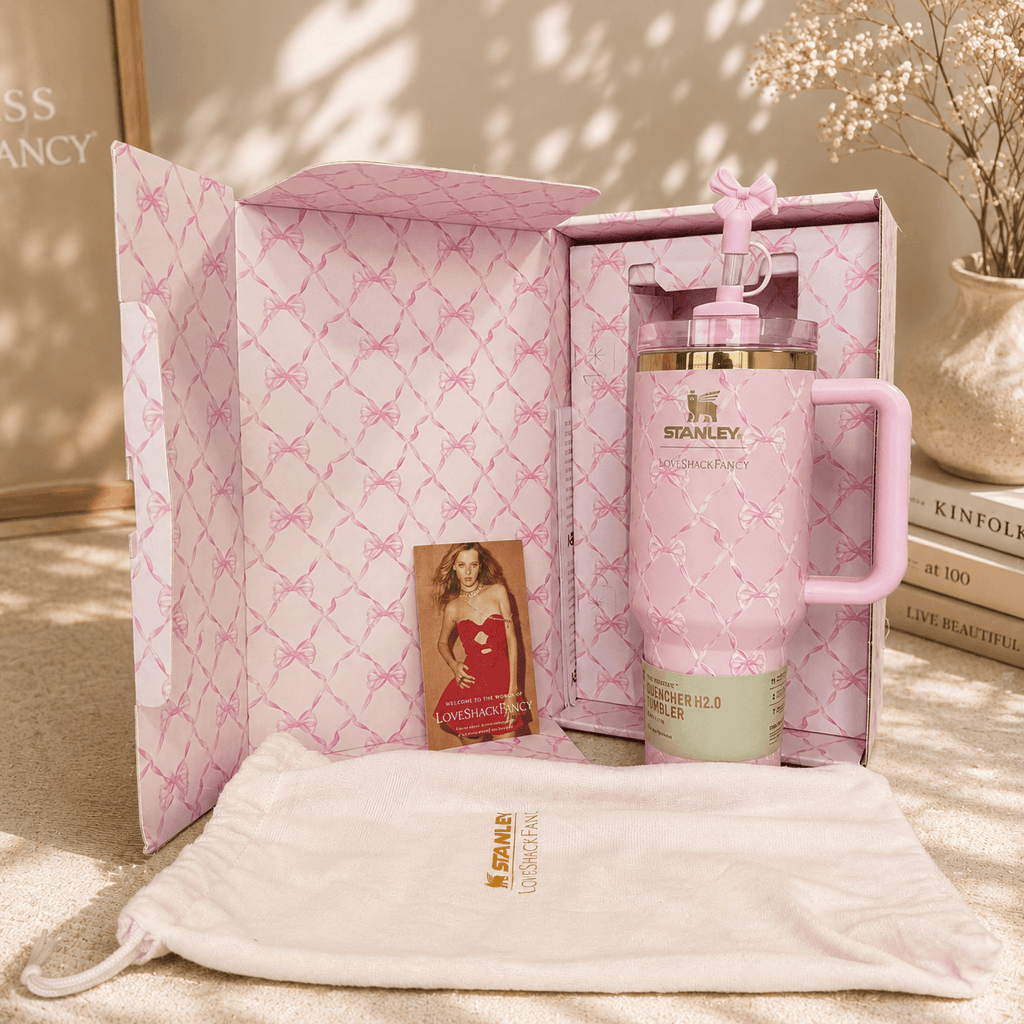 Stanley LoveShackFancy Pink Bow 40oz Insulated Tumbler Gift Set