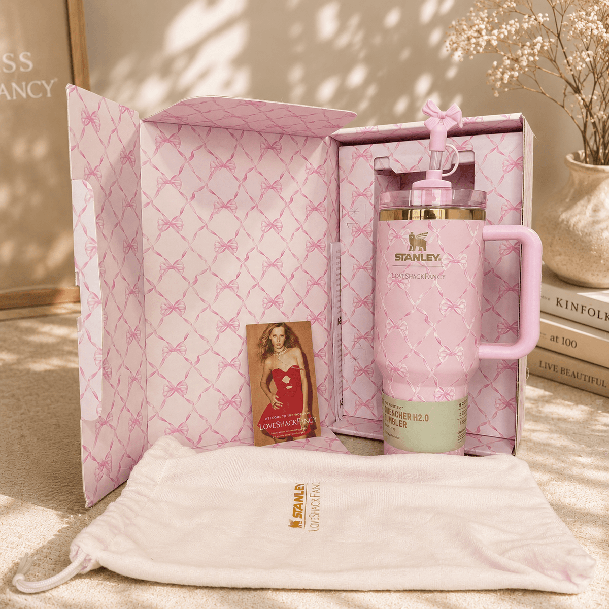 Stanley LoveShackFancy Pink Bow 40oz Insulated Tumbler Gift Set