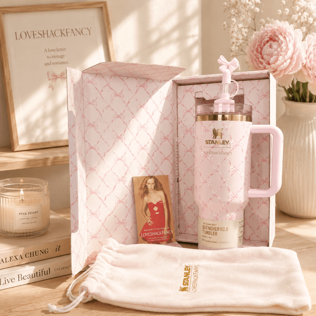 Stanley LoveShackFancy Pink Bow 40oz Insulated Tumbler Gift Set